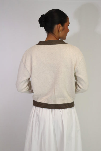 Tatano Contrast Cardi - Sand/Chocolate