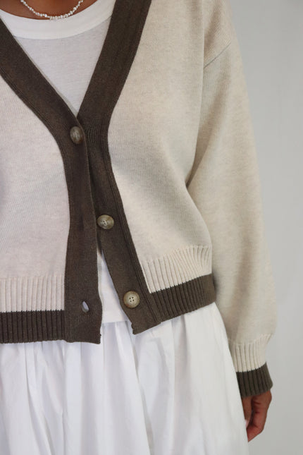 Tatano Contrast Cardi - Sand/Chocolate
