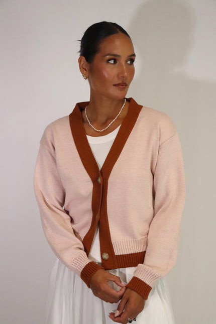 Tatano Contrast Cardi - Blush/Rust