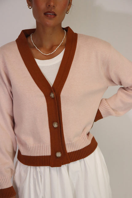 Tatano Contrast Cardi - Blush/Rust