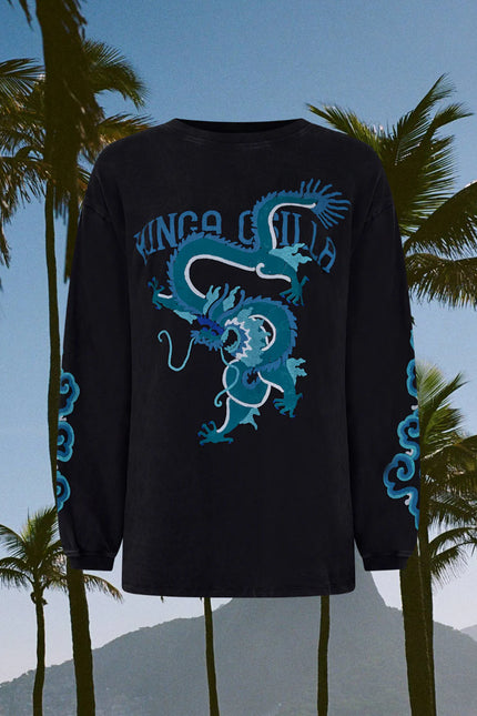 Kinga Csilla Rex Dragon Roses LS Tee - Black