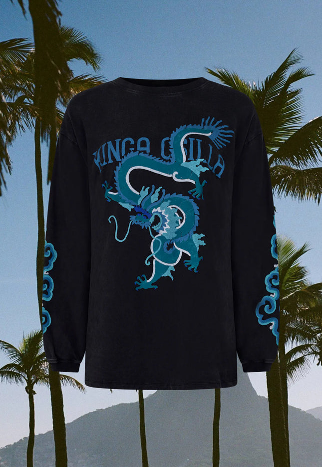 Kinga Csilla Rex Dragon Roses LS Tee - Black