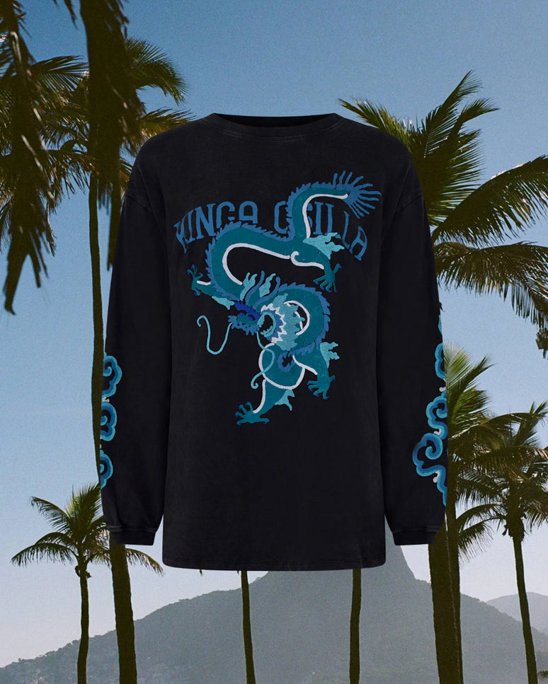 Kinga Csilla Rex Dragon Roses LS Tee - Black