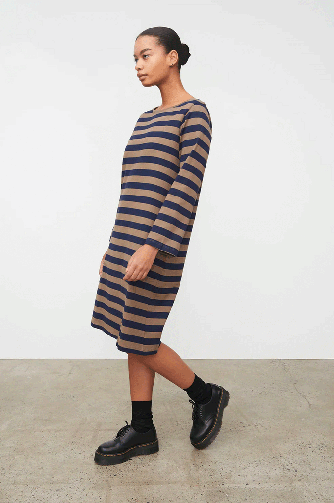 Kowtow Breton Dress - Navy Taupe Stripe