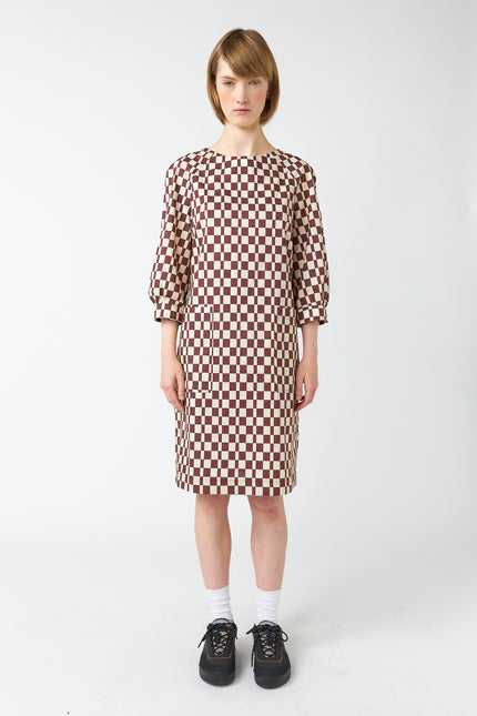 Sylvester Checkers Smock Dress - Brown Ivory