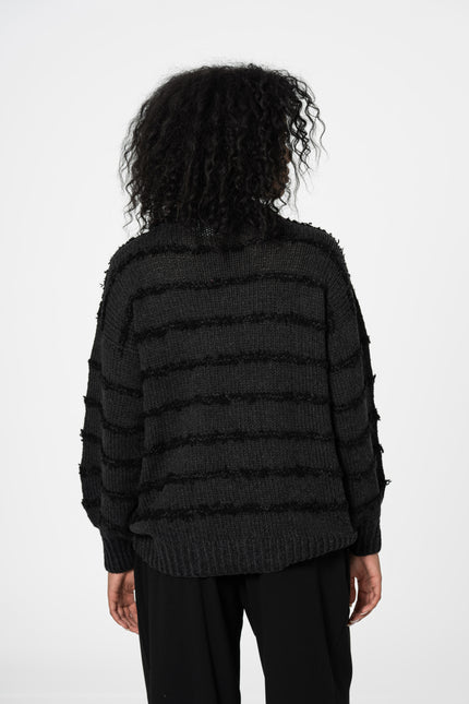 Dinadi - MERINO Handknit Striped Sweater - Onyx Grey