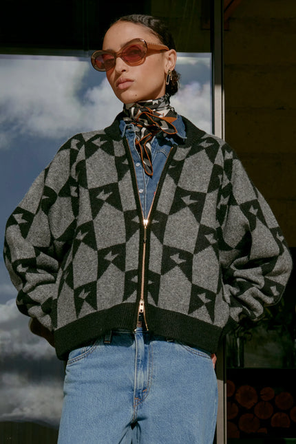 Karen Walker Monogram Knit Bomber - Black