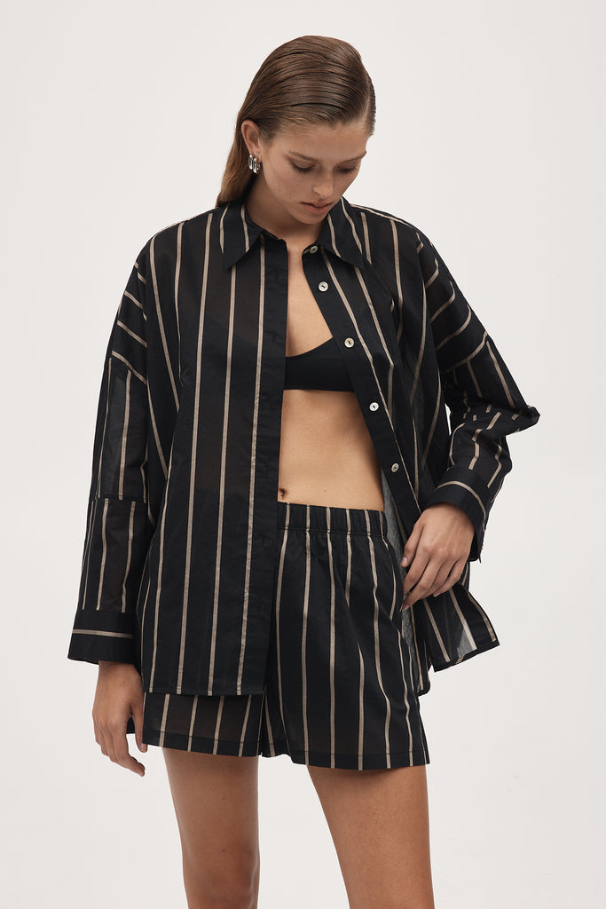 Marle Edie Shirt - Cotton/Silk - Black Stripe