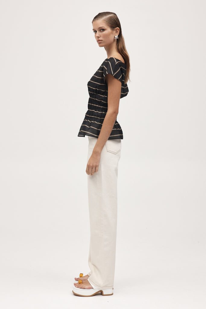 Marle Aida Top - Cotton/Silk - Black Stripe