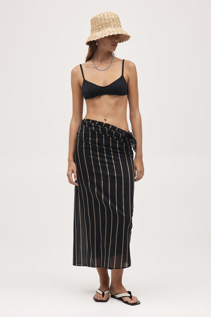 Marle Hattie Sarong - Cotton/Silk - Black Stripe