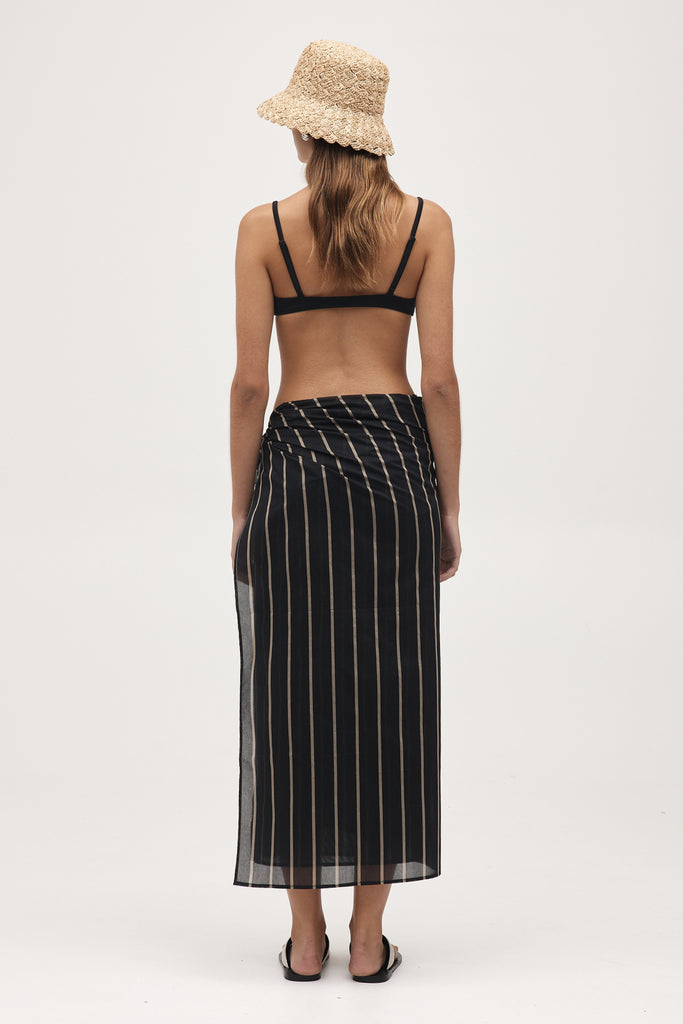 Marle Hattie Sarong - Cotton/Silk - Black Stripe