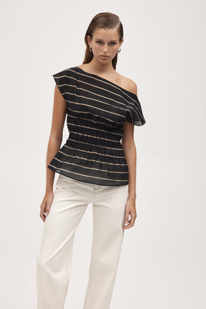 Marle Aida Top - Cotton/Silk - Black Stripe