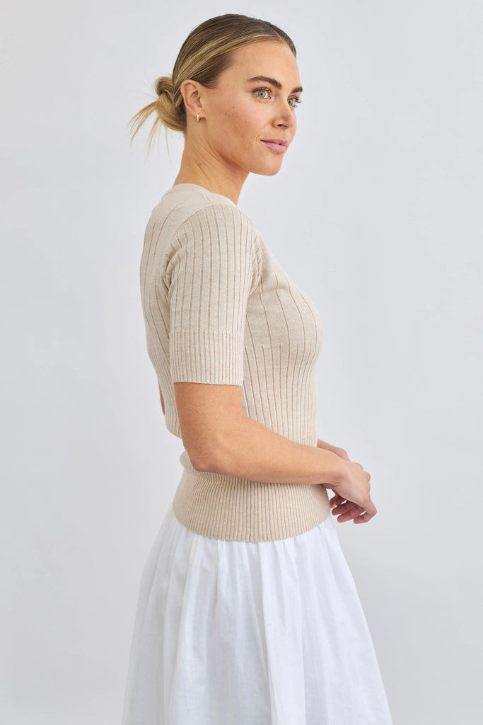 Mia Fratino Jessie Rib Tee - Silk/Wool/Cashmere - Sand