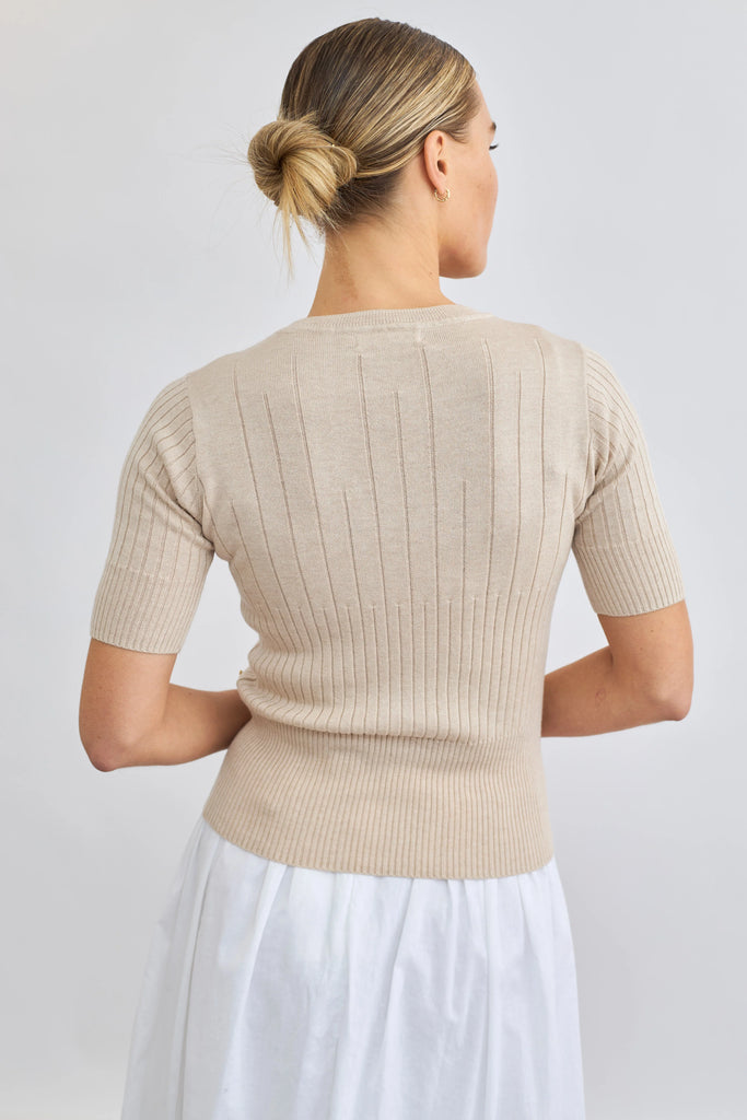 Mia Fratino Jessie Rib Tee - Silk/Wool/Cashmere - Sand