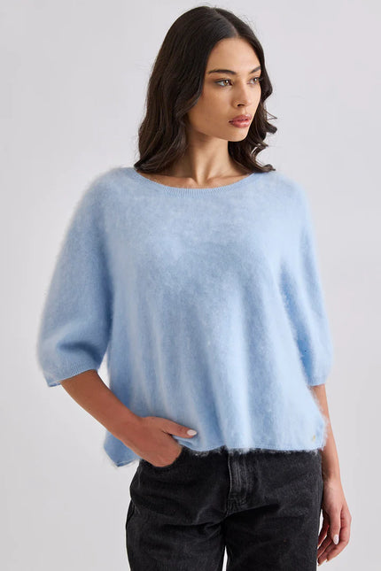 Mia Fratino Eliza Tee - Cashmere/Merino - Mid Blue