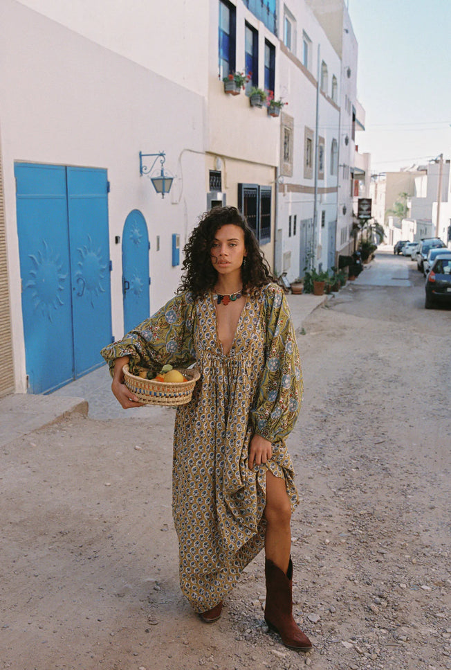 Kinga Csilla Zoya Block Print Marrakech Dress - Green