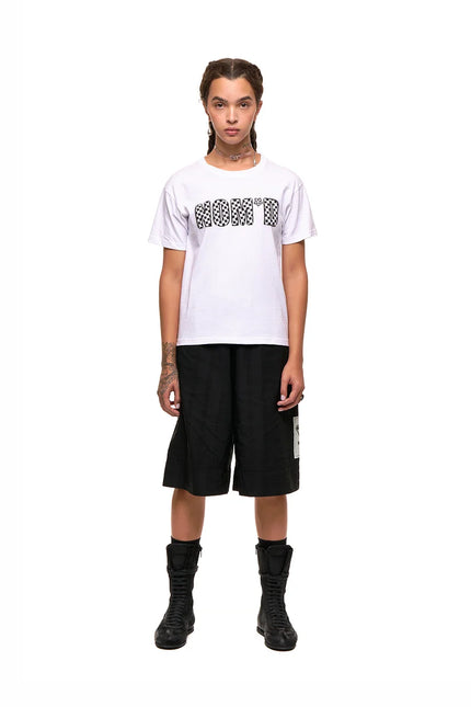 NOM*d Checkerboard Tee -White with Black Stencil