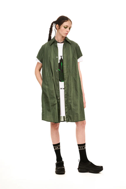 Nom*d Grid Shirt Dress - Green Olive
