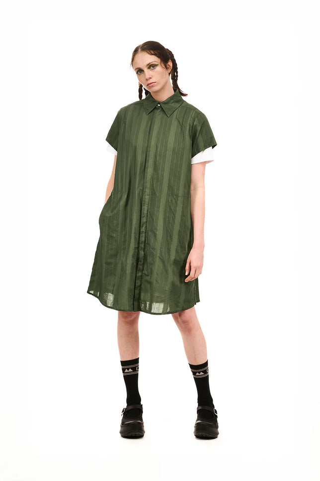 Nom*d Grid Shirt Dress - Green Olive