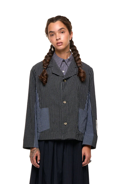 NOM*d Swing Jacket - Black n Blue Stripe