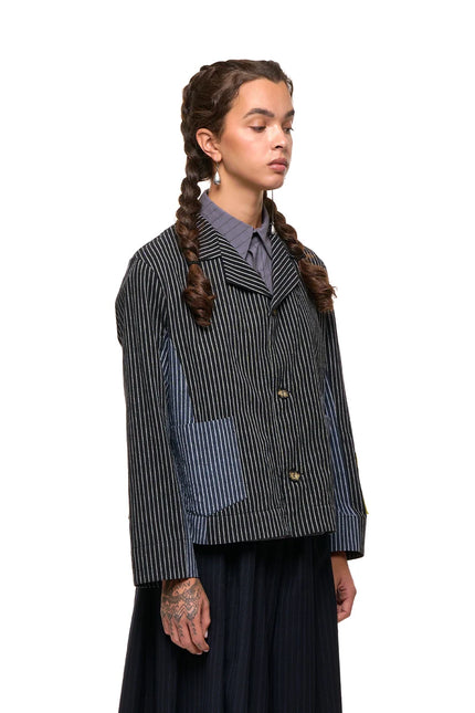 NOM*d Swing Jacket - Black n Blue Stripe