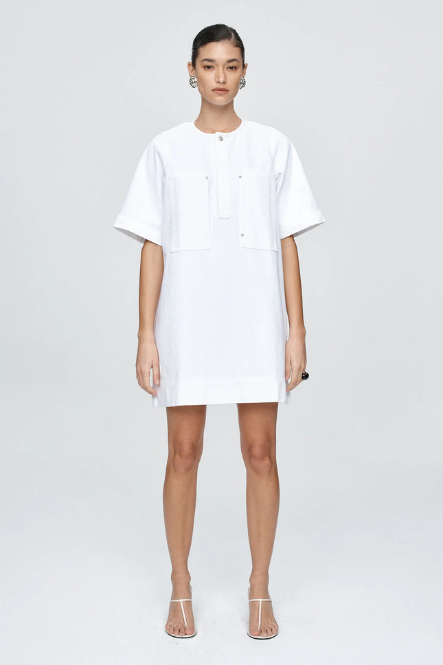 Marle Patch Pocket Dress - Denim - Blanc