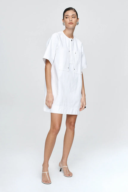 Marle Patch Pocket Dress - Denim - Blanc