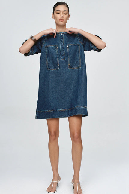 Marle Patch Pocket Dress - Denim - Classic Blue