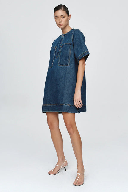 Marle Patch Pocket Dress - Denim - Classic Blue