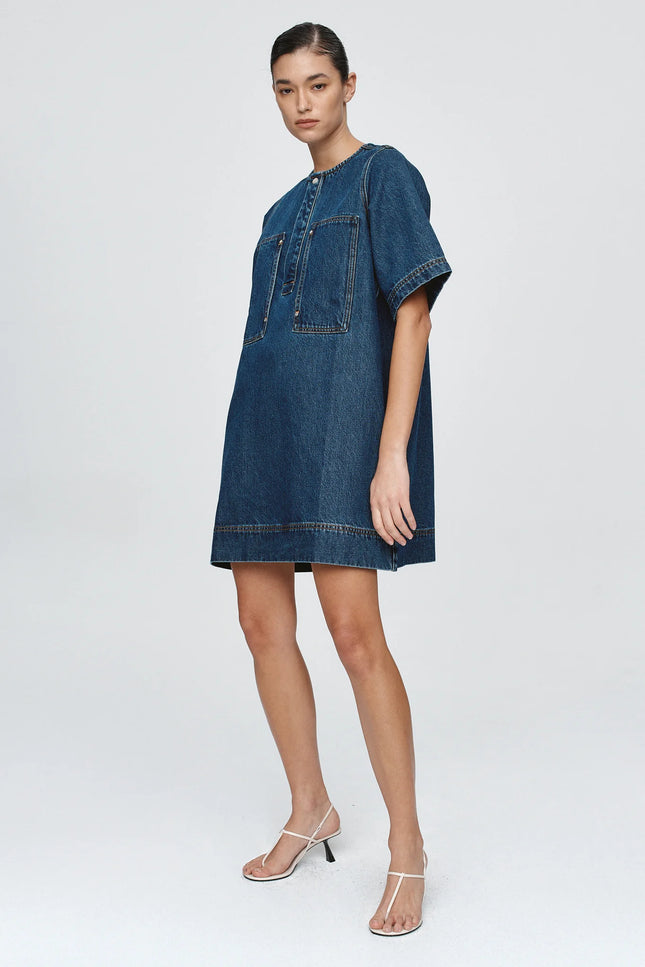 Marle Patch Pocket Dress - Denim - Classic Blue
