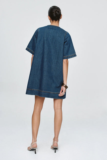 Marle Patch Pocket Dress - Denim - Classic Blue