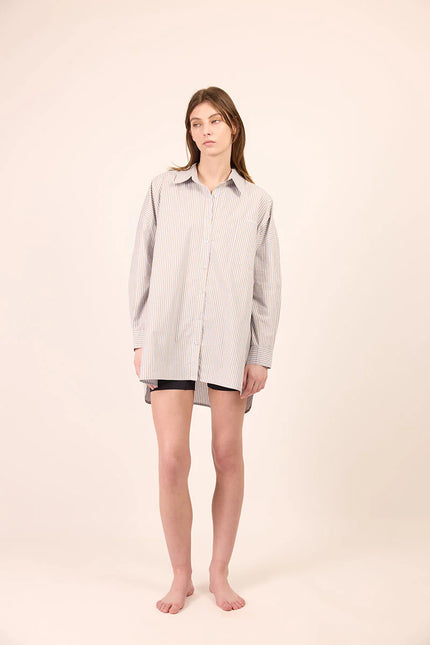 Pharlain Billie Shirt - Blue/Tan Stripe