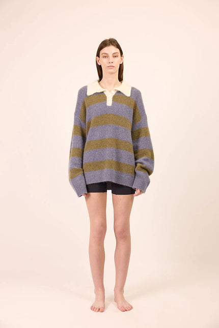 Pharlain Knit Polo - Blue/Green Stripe
