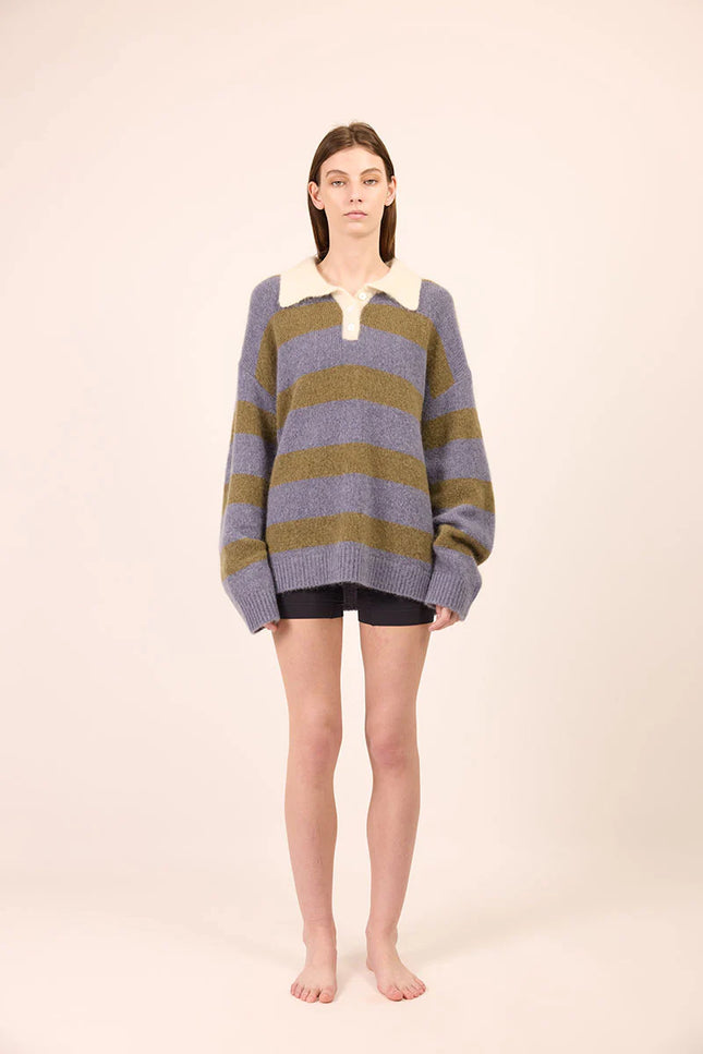 Pharlain Knit Polo - Blue/Green Stripe