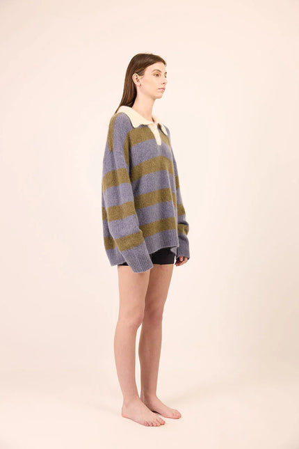Pharlain Knit Polo - Blue/Green Stripe