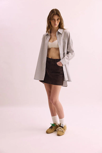 Pharlain Billie Shirt - Blue/Tan Stripe