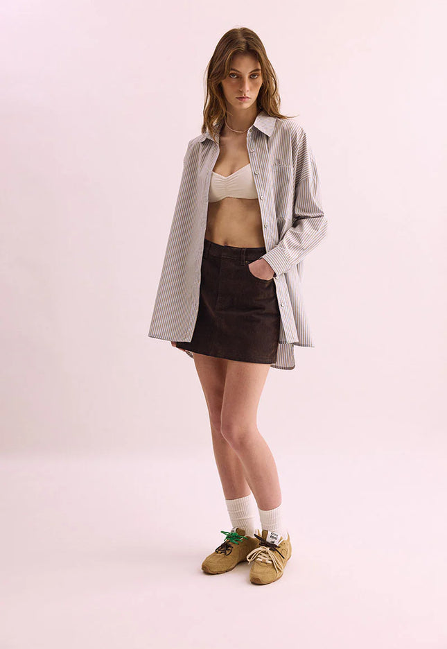 Pharlain Billie Shirt - Blue/Tan Stripe