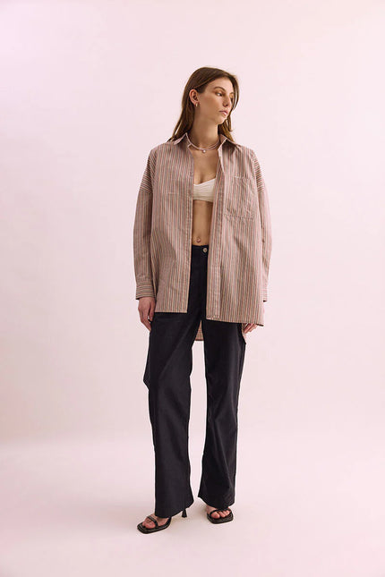 Pharlain Billie Shirt - Red/Tan Stripe