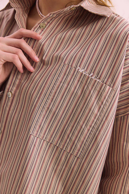Pharlain Billie Shirt - Red/Tan Stripe