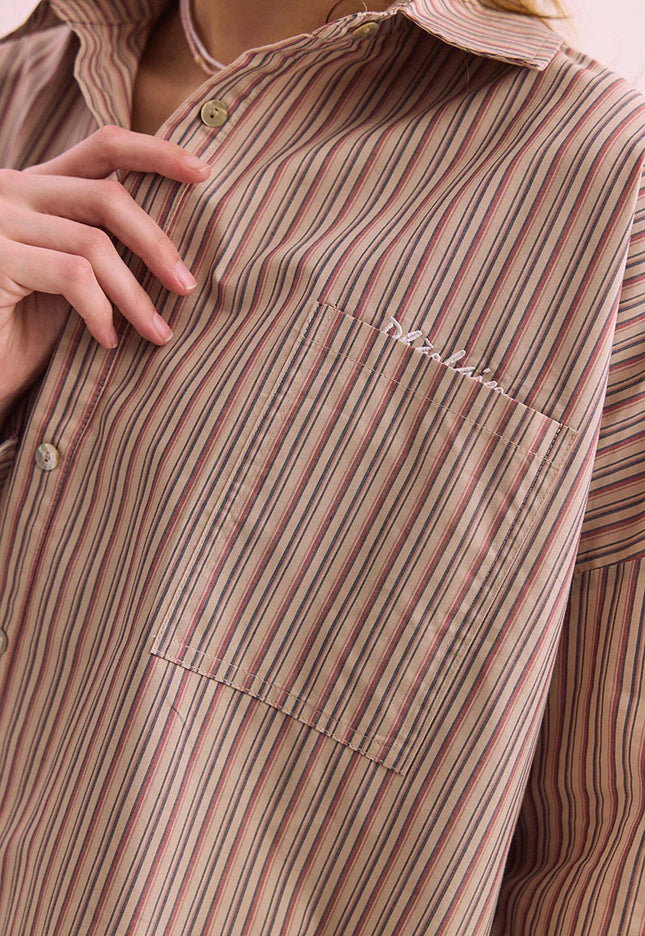 Pharlain Billie Shirt - Red/Tan Stripe