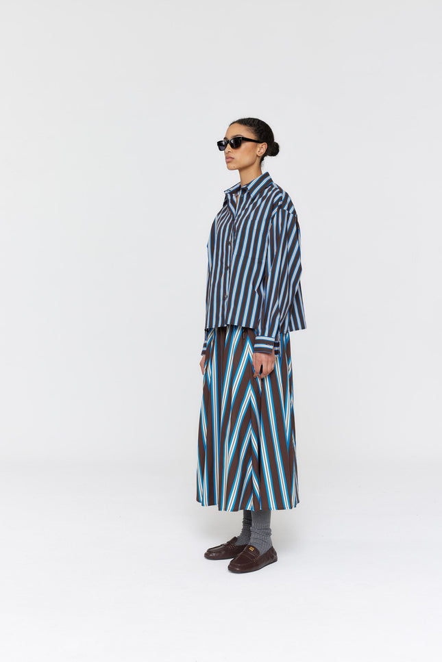 Ricochet Botic Shirt - Brown + Cobalt Narrow Stripe