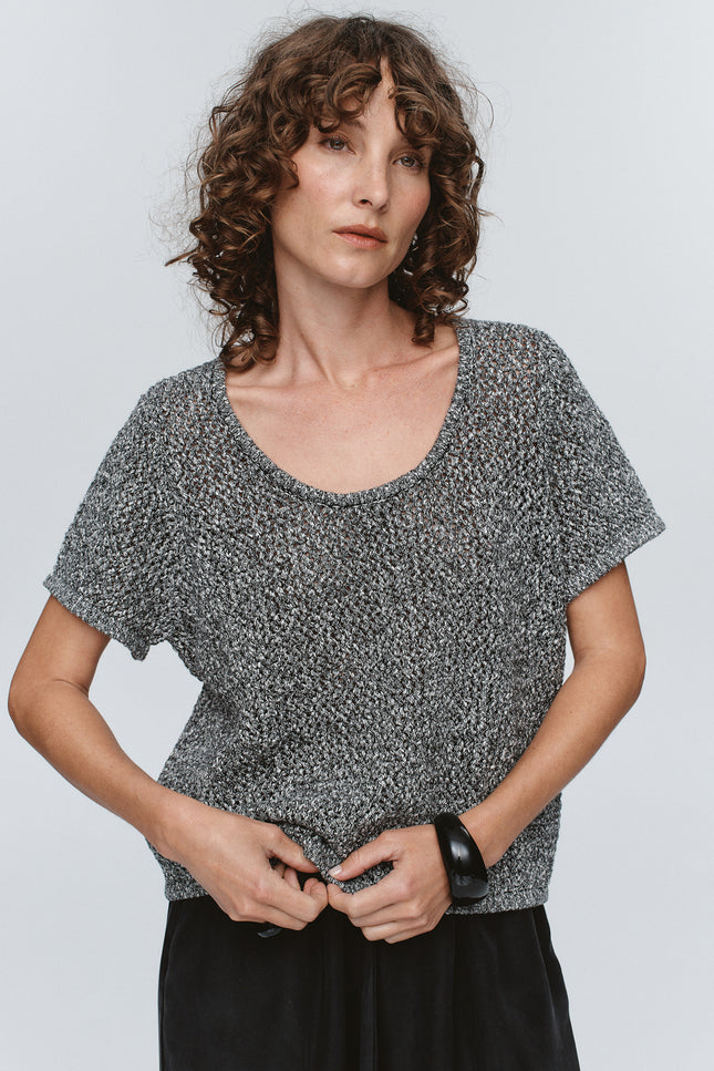 Marle Rumi Top - Black/Ivory Melange