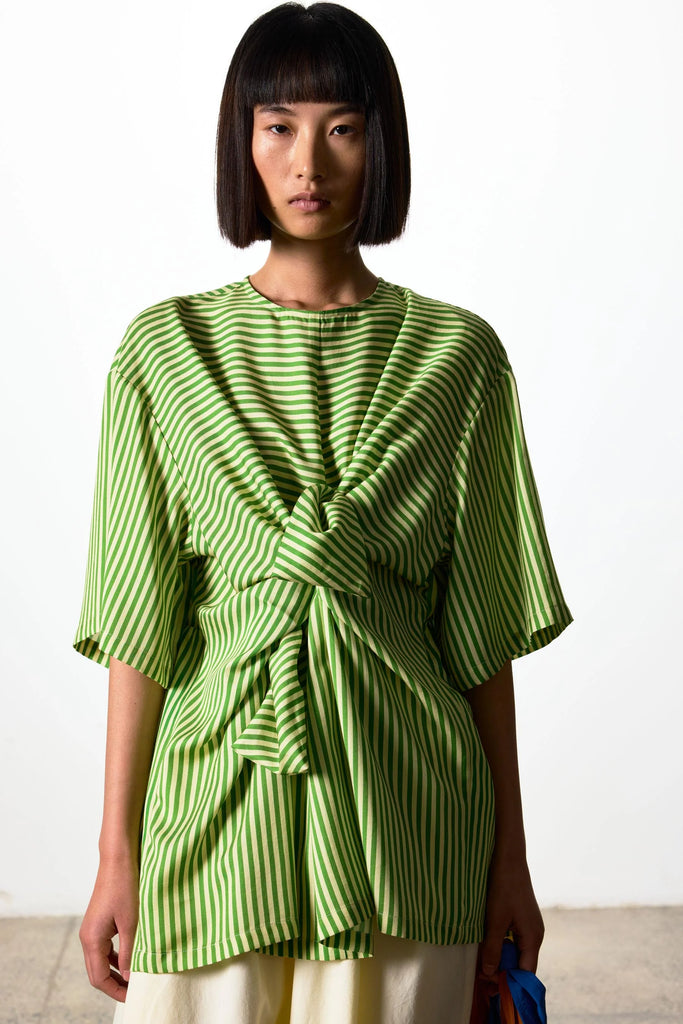 Ricochet Heather Top - Tencel - Cream & Green Stripe