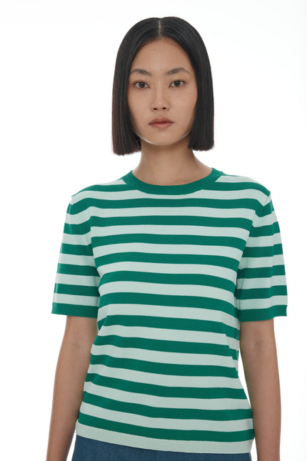 Ricochet Francisco Knit Tee - Mint + Green Stripe