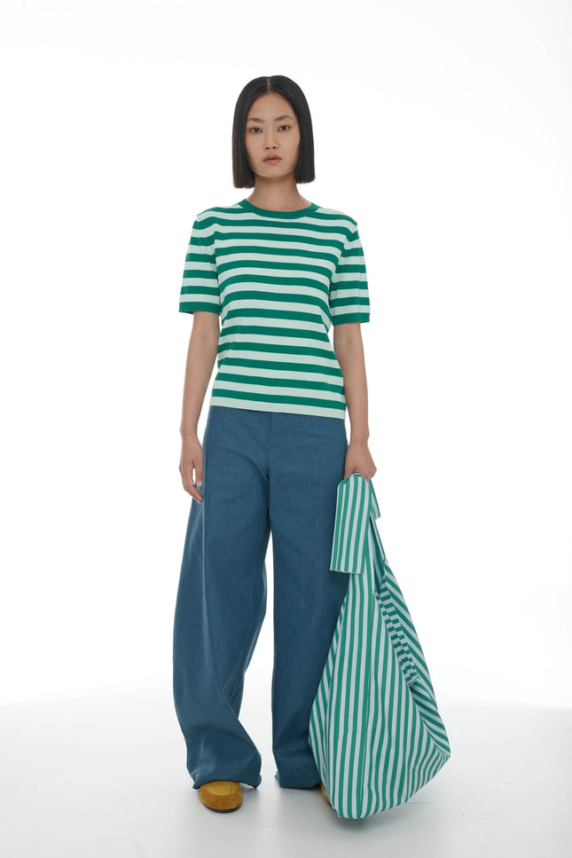 Ricochet Francisco Knit Tee - Mint + Green Stripe