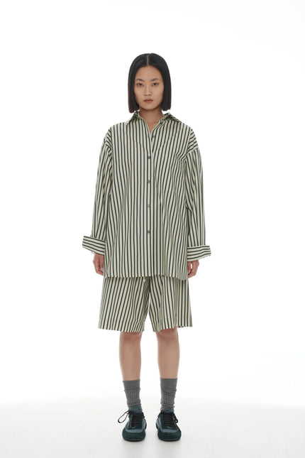 Ricochet Anchor Shirt - Cotton - Sage + Dark Khaki Stripe