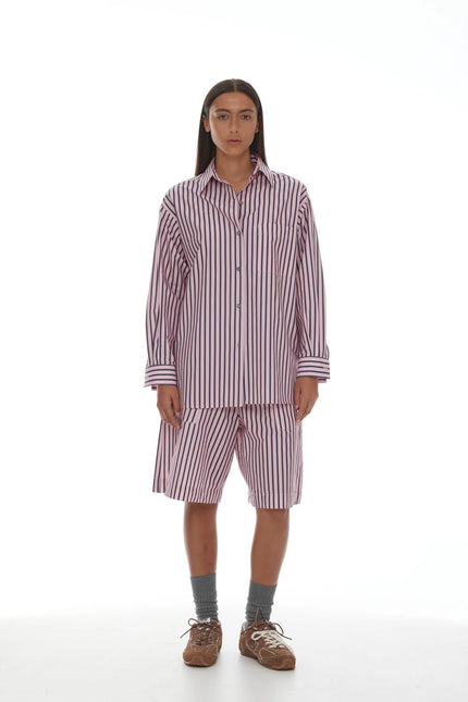 Ricochet Anchor Shirt - Cotton - Light Pink + Plum Stripe