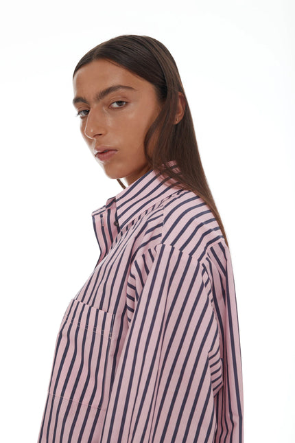 Ricochet Anchor Shirt - Cotton - Light Pink + Plum Stripe