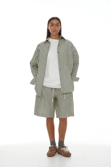 Ricochet Linley Short - Cotton - Sage + Dark Khaki Stripe