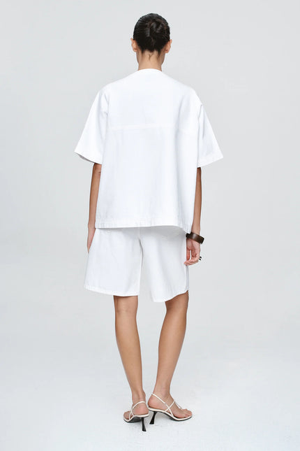 Marle Short Sleeve Seam Shirt - Denim - Blanc